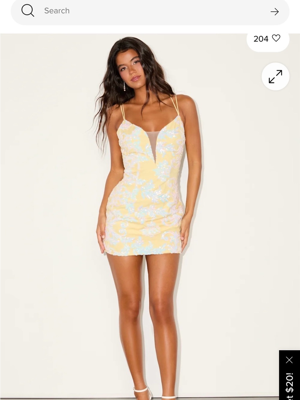 Lulu's Yellow Floral V-Plunge Spaghetti-Strap Mini Dress